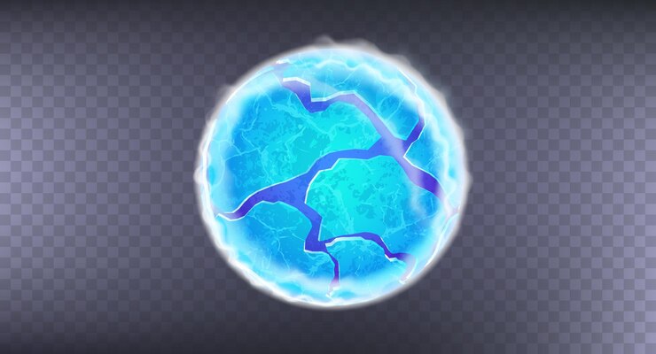 Esfera de bola dividida en la superficie humo de hielo frío y niebla representación 3D de material realista