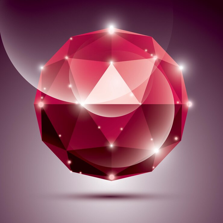 Vector esfera brillante roja 3d abstracta con destellos, orbe brillante rubí creado a partir de triángulos, eps10.