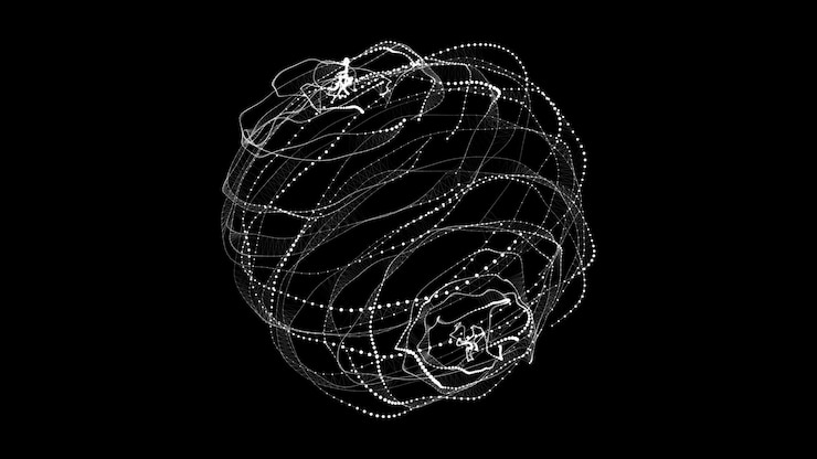 Vector esfera de ciencia ficción vectorial futurista en el espacio tecnología círculo una conexión de red big data fondo de ia digital con partículas bola de marco abstracto marco de alambre 3d esfera geométrica