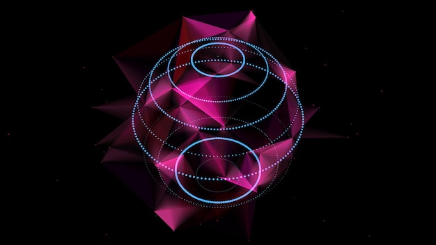 Esfera de ciencia ficción vectorial futurista en el espacio Tecnología círculo una conexión de red big data fondo de IA digital con partículas bola de marco abstracto marco de alambre 3D esfera geométrica