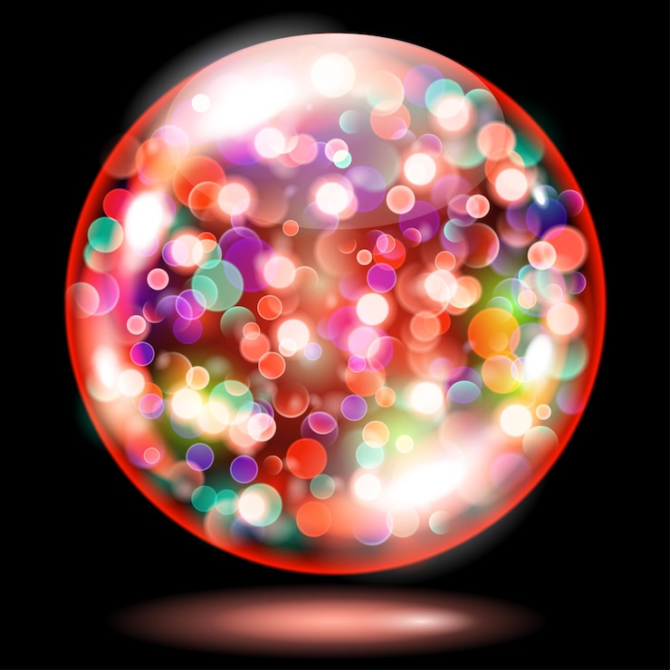 Vector esfera con destellos en colores rojos usada solo sobre fondo oscuro
