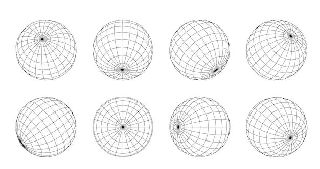 Vector esfera de estructura metálica con líneas conectadas aisladas globos de cuadrícula abstractos en diferentes posiciones estilo de tecnología de diseño 3d