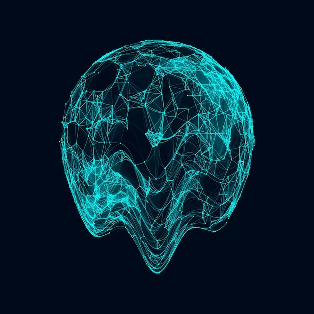 Esfera de falla de ciencia ficción azul abstracta con partículas y líneas Conexión de red tecnológica en el mundo Ilustración vectorial futurista Conexiones digitales globales ai Esfera geométrica de estructura alámbrica 3D