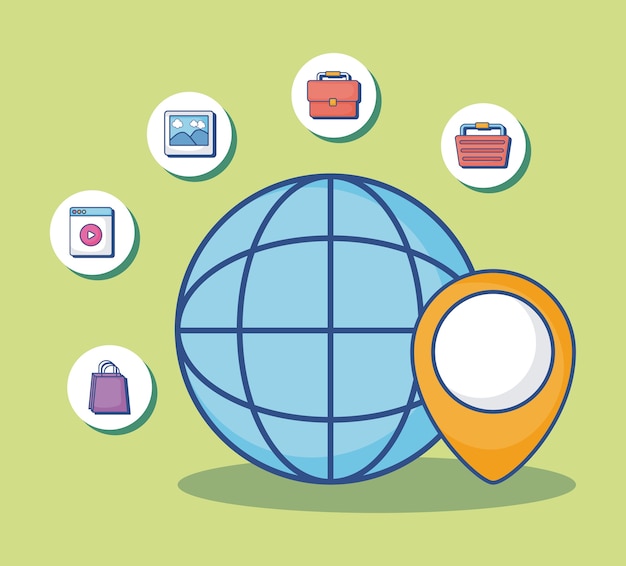 esfera global y pin de ubicación