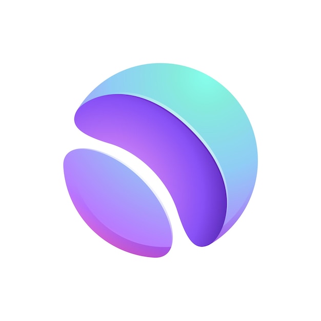 Esfera logo Yin y yang en círculo emblema Vector tech colorido lila gradiente icono