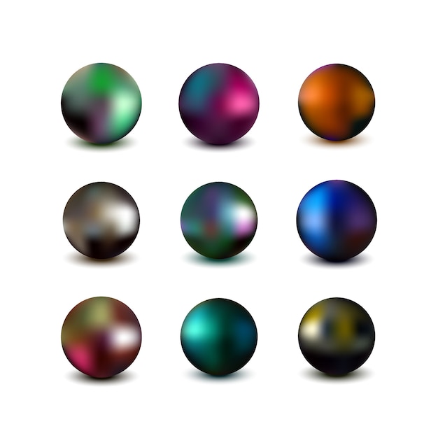 Vector esfera metálica. bolas de cromo de colores realistas