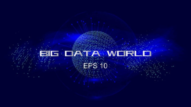 Esfera de partículas 3D con fondo de vector de big data de tecnología de Internet de rayos