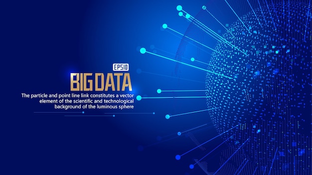 Esfera de partículas 3d con fondo de vector de big data de tecnología de internet de rayos