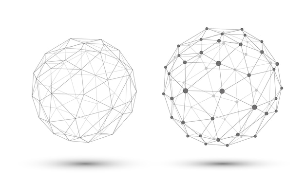 Esfera con puntos y líneas de conexión. Fondo geométrico 3D para presentación de negocios o ciencia.