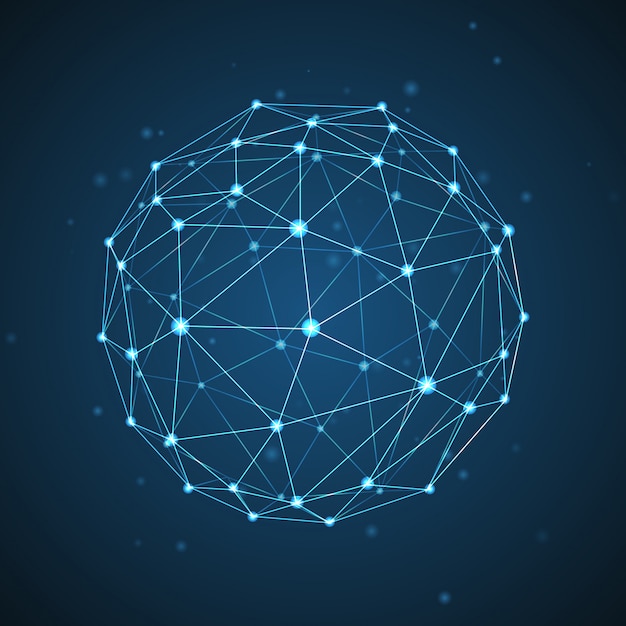 Vector esfera con puntos y líneas de conexión. fondo geométrico 3d para presentación de negocios o ciencia.