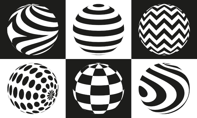 Esfera vectorial en blanco y negro de líneas para el diseño del logotipo. conjunto de iconos