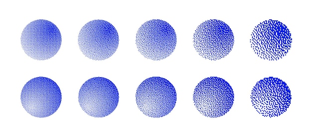 Esferas azules con diferentes resoluciones de vector de gradiente de dither de mapa de bits establecido en blanco