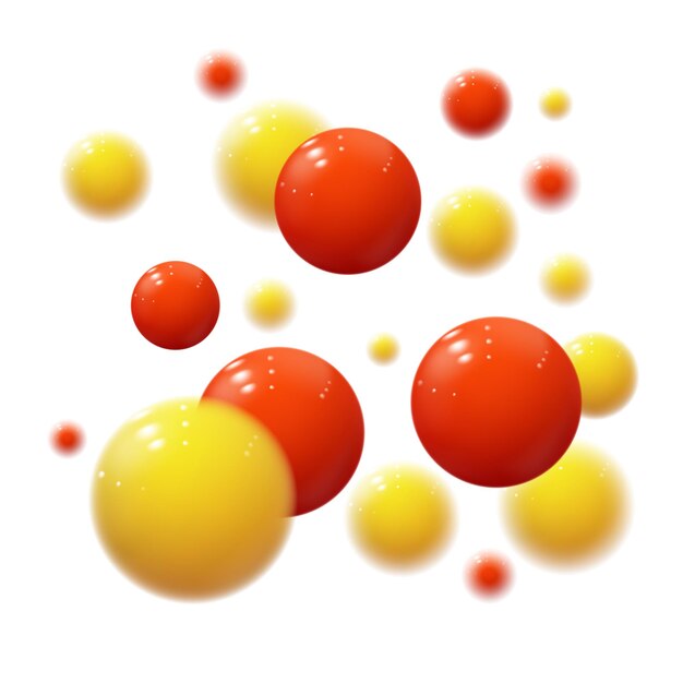Esferas blandas realistas. Burbujas de plástico. Bolas brillantes. Formas geométricas 3d, fondo abstracto. Diseño de concepto de portada o informe anual moderno. Banner dinámico o papel tapiz con bolas. Plantilla vectorial.
