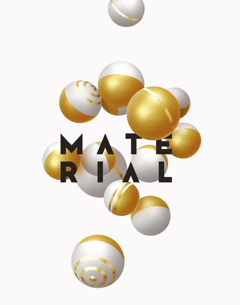 Esferas de bolas realistas doradas y blancas, fondo abstracto con elementos 3d. Patrón de objetos geométricos circulares. Bolas redondas de color dorado y gris. Banner, cartel de tendencia de arte, ilustración vectorial