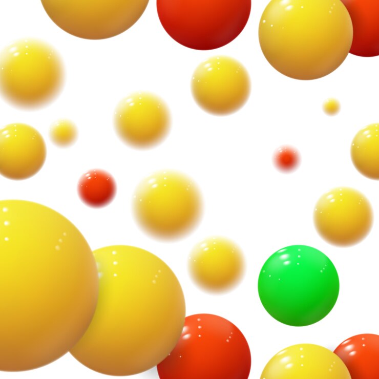 Vector esferas de colores realistas. burbujas de plástico. bolas brillantes. formas geométricas 3d, fondo abstracto