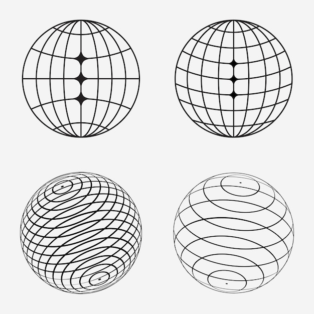 Vector esferas de cuadrícula de globo elemento de globo redondo y plano