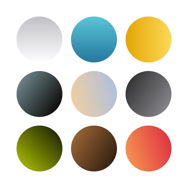 Esferas de degradados redondos. conjunto de nueve degradados multicolores de moda. ilustración vectorial