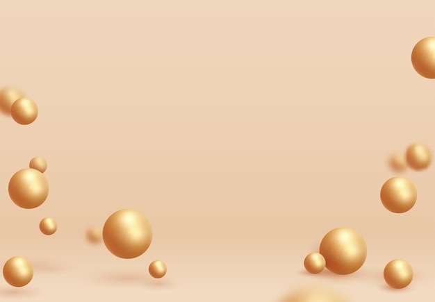 Esferas doradas de bolas sobre fondo beige. Formas 3d realistas. ilustración vectorial