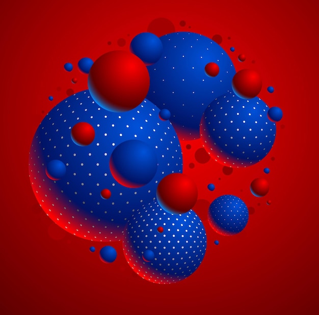 Esferas punteadas coloridas ilustración vectorial fondo abstracto con hermosas bolas con puntos globos 3D diseño arte conceptual