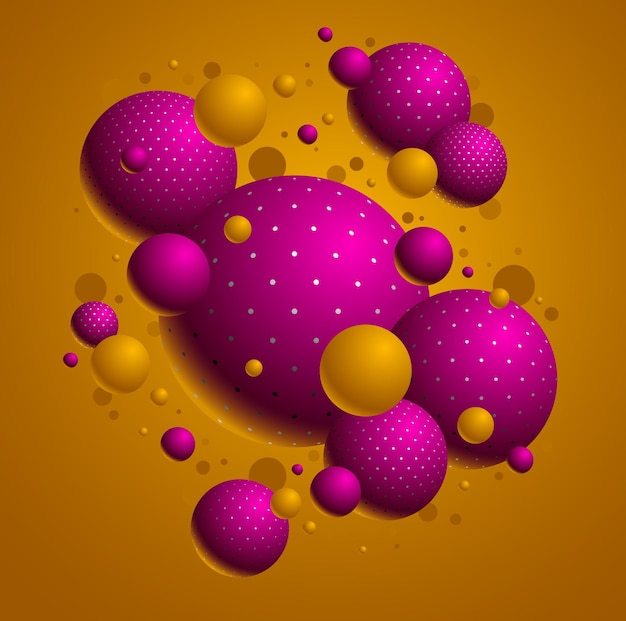 Esferas punteadas coloridas ilustración vectorial fondo abstracto con hermosas bolas con puntos globos 3D diseño arte conceptual