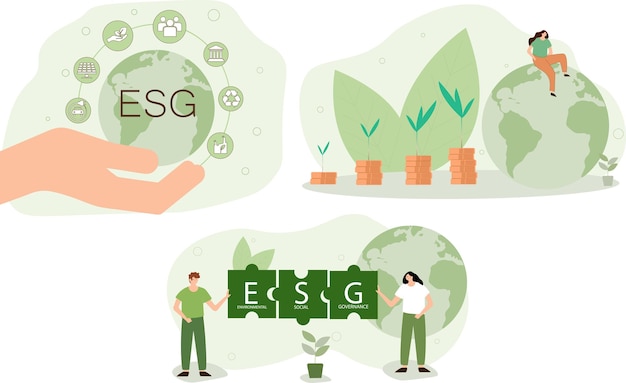 Vector esg concepto de medioambiente, social y gobernanza.palabras esg