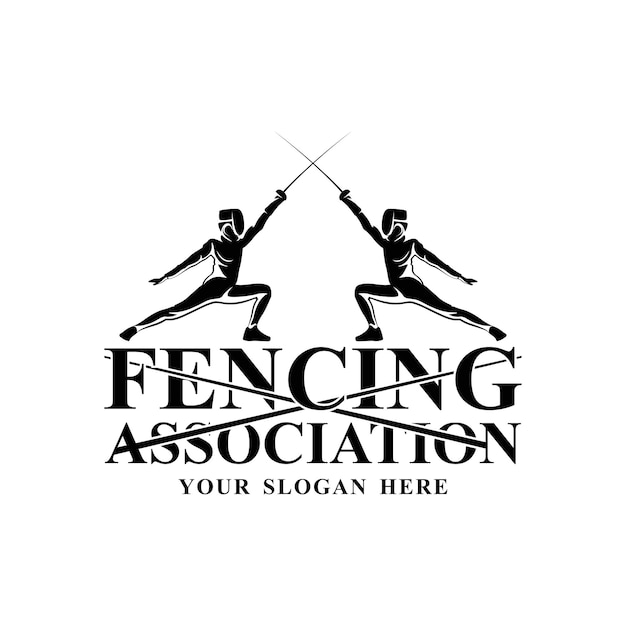 Esgrima Espada Pelea Espada Moderna Simple Silueta en blanco y negro Vector de logotipo