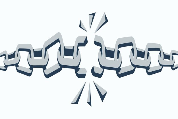 Eslabones de cadena rotos concepto de libertad cadena de metal rota con piezas de hierro desconectar fondo abstracto ilustración vectorial diseño plano