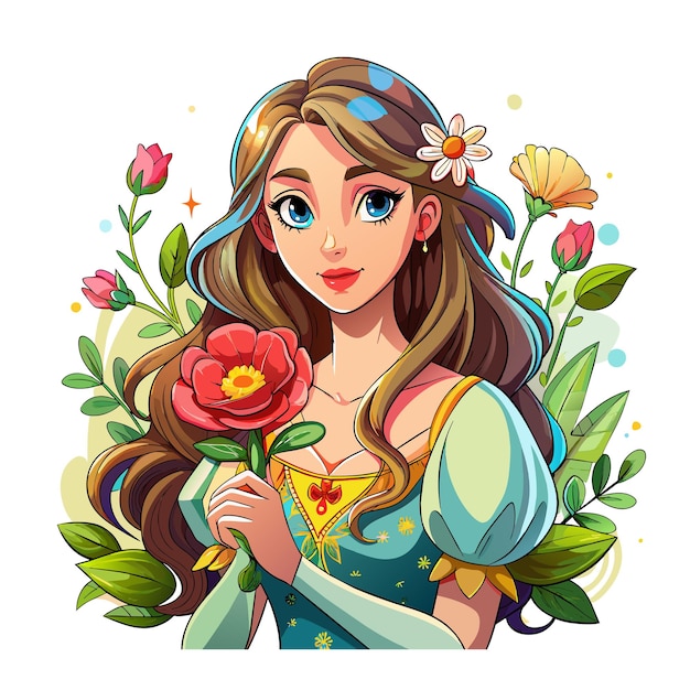 eslogan de chica feliz con cabello rubio chica con ilustración de flores coloridas