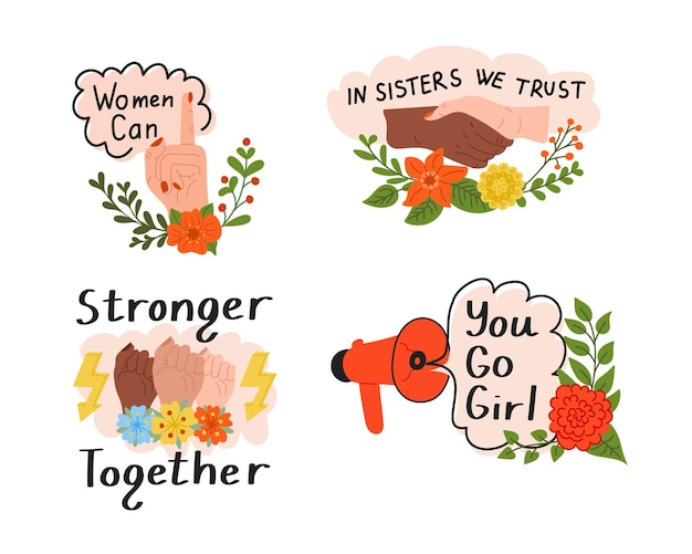 Eslogan feminista clip art Conjunto de pegatinas aisladas