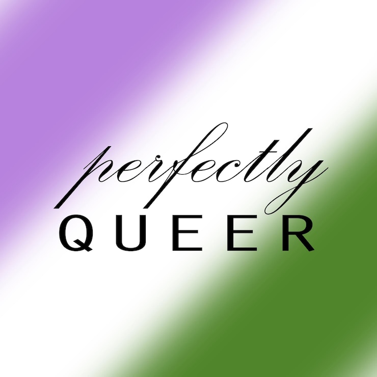 Vector eslogan de orgullo lgbt perfectamente queer con una bandera queer de fondo