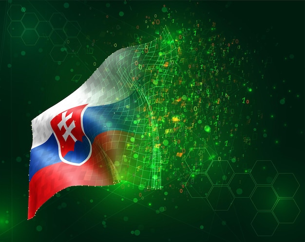 Eslovaquia, vector bandera 3d sobre fondo verde con polígonos y números de datos