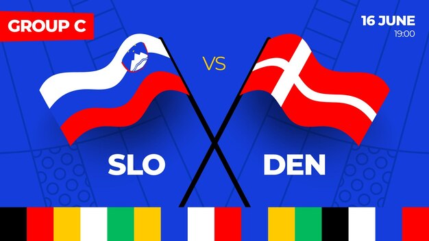 Eslovenia vs Dinamarca fútbol 2024 partido contra 2024 partido de campeonato de la fase de grupos contra equipos intro fondo deportivo competición de campeonato