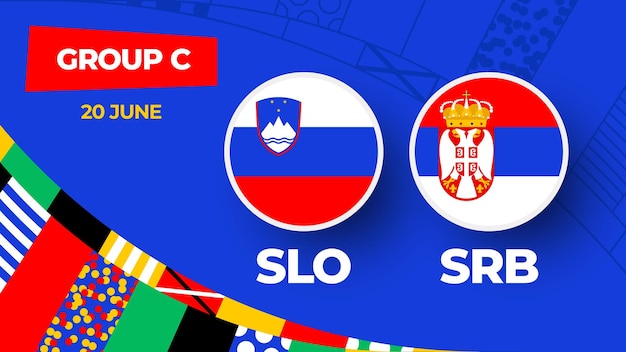 Eslovenia vs Serbia fútbol 2024 partido contra 2024 partido de campeonato de la fase de grupos contra equipos intro fondo deportivo competición de campeonato