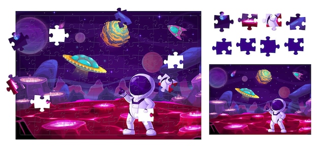 Espacio y astronauta en el juego de rompecabezas del planeta