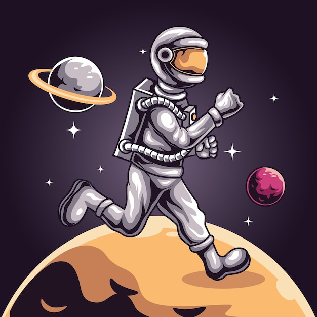 Espacio de astronauta en el planeta, mascota para deportes y esports logo vector illustration