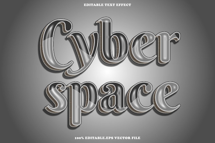 Vector espacio cibernético efecto de texto editable estilo de gradiente de relieve 3d