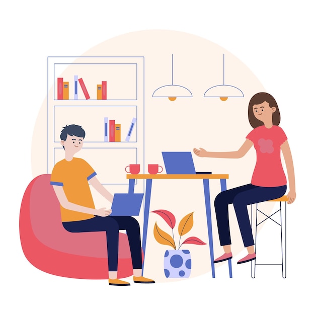 Espacio de coworking dibujado a mano