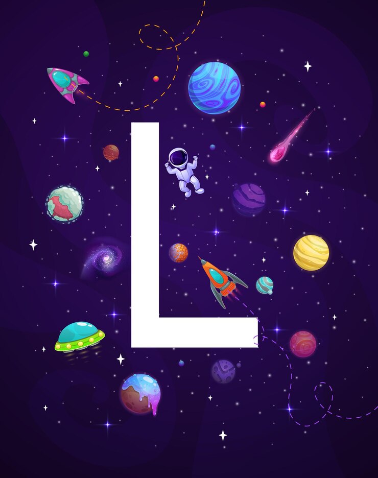 Vector espacio de dibujos animados letra l alfabeto tipo de letra telón de fondo