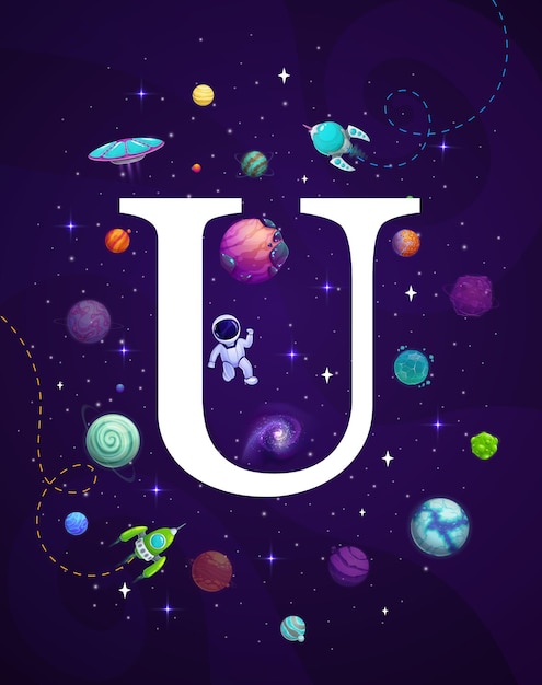 Espacio de dibujos animados letra U vector alfabeto signo