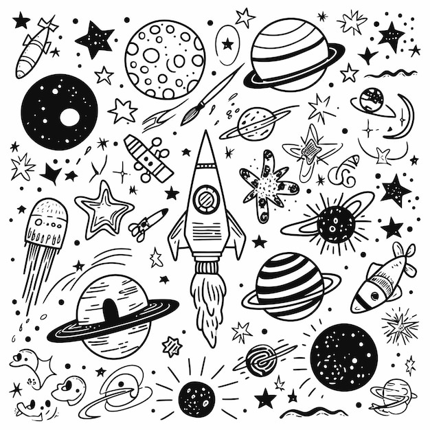 Vector el espacio-doodle-bundle-outline-cosmic