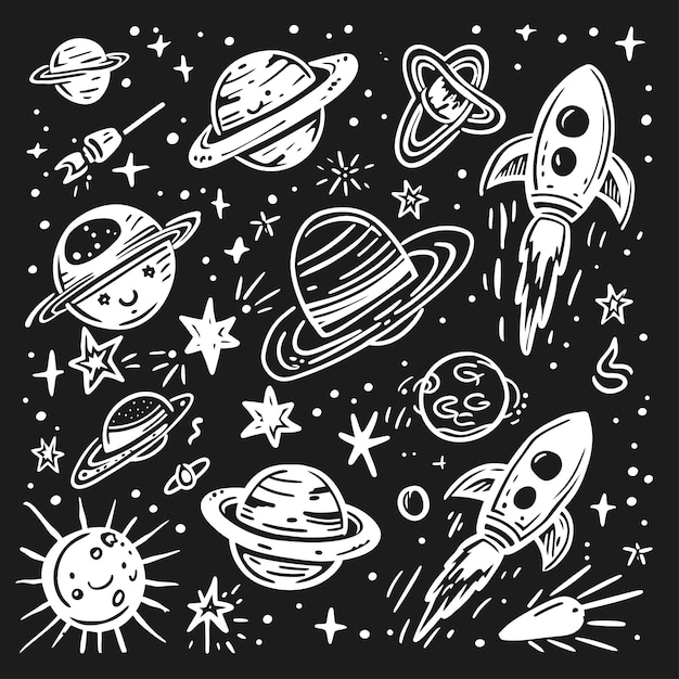 El espacio-doodle-bundle-outline-cosmic