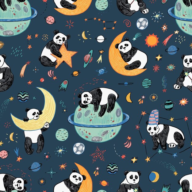 Espacio dormir panda vector de patrones sin fisuras