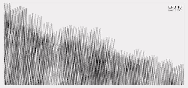 Espacio de estructura metálica de matriz abstracta del edificio. Fondo de estructura metálica de perspectiva 3D. Ilustración vectorial.