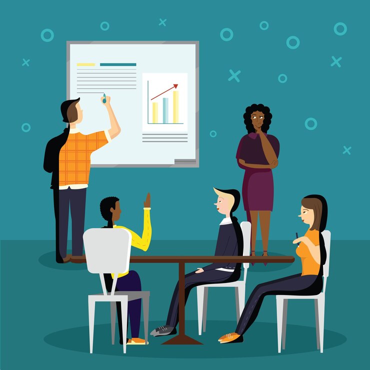 Vector espacio de éxito empresarial visualización dinámica de reuniones y planificación