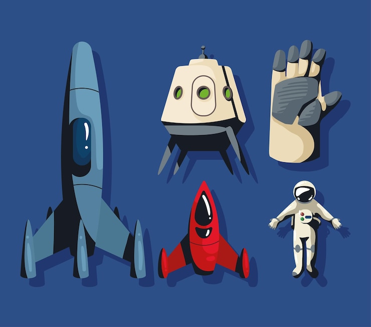 Vector espacio exterior retro cinco iconos