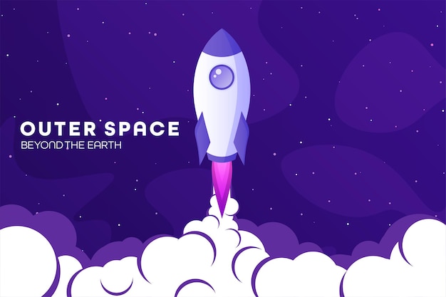 Espacio futurista moderno fondo colorido con cohete nave espacial nave espacial en el cielo nocturno del sistema solar