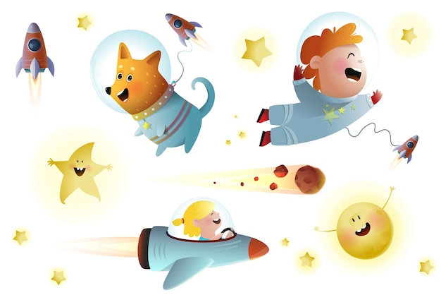 Espacio y Galaxy Niños jugando en el espacio Clipart