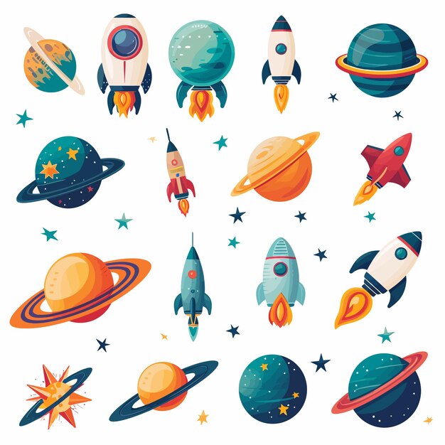 espacio_icono_conjunto_vector_ilustración