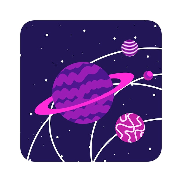 Espacio de ilustración plana, luna, astronauta, purpurina púrpura.