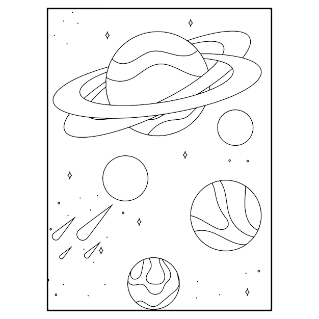 Espacio imprimible para colorear páginas para niños premium vector